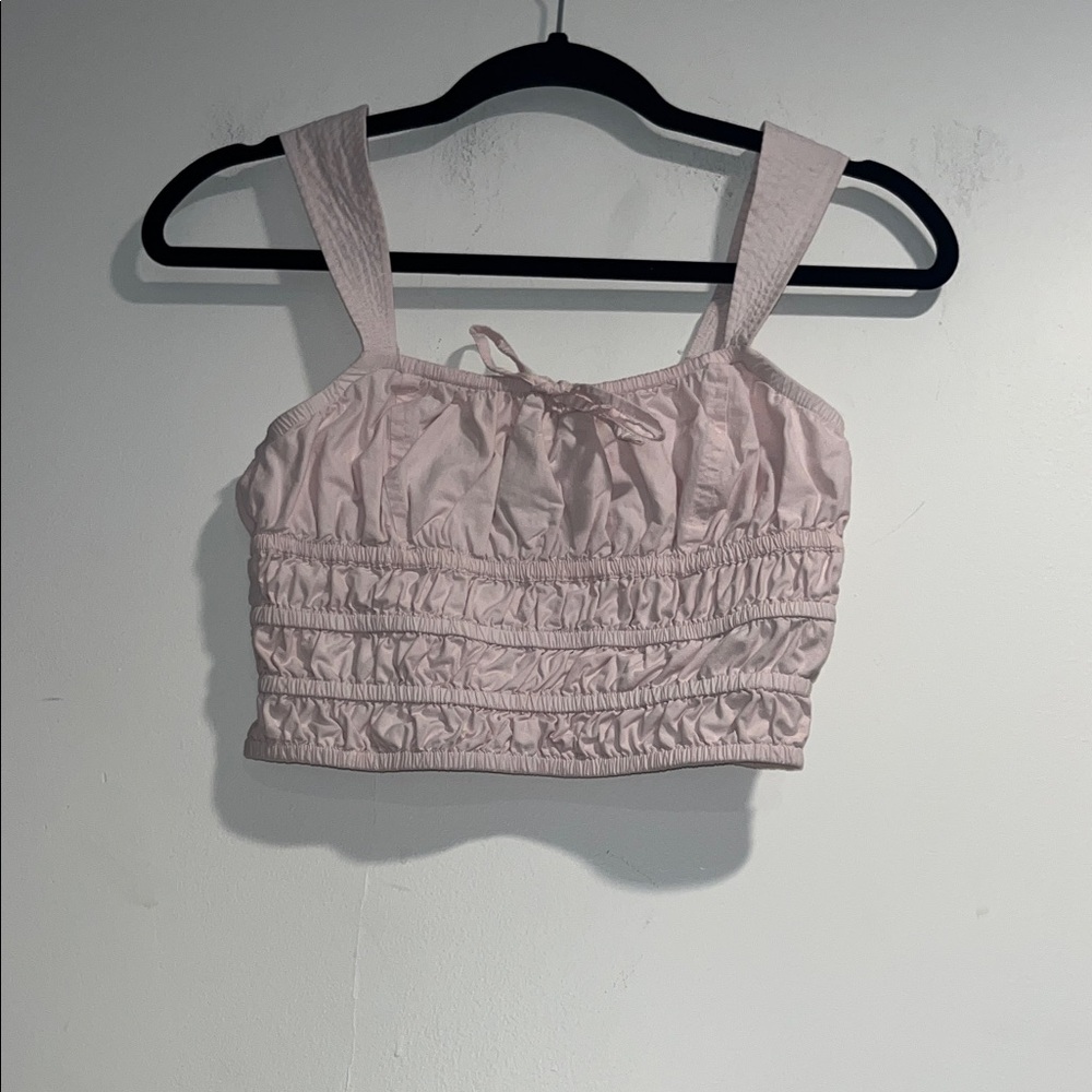 SUNDAY BEST ARITZIA light pink smocked ruched cottagecore top